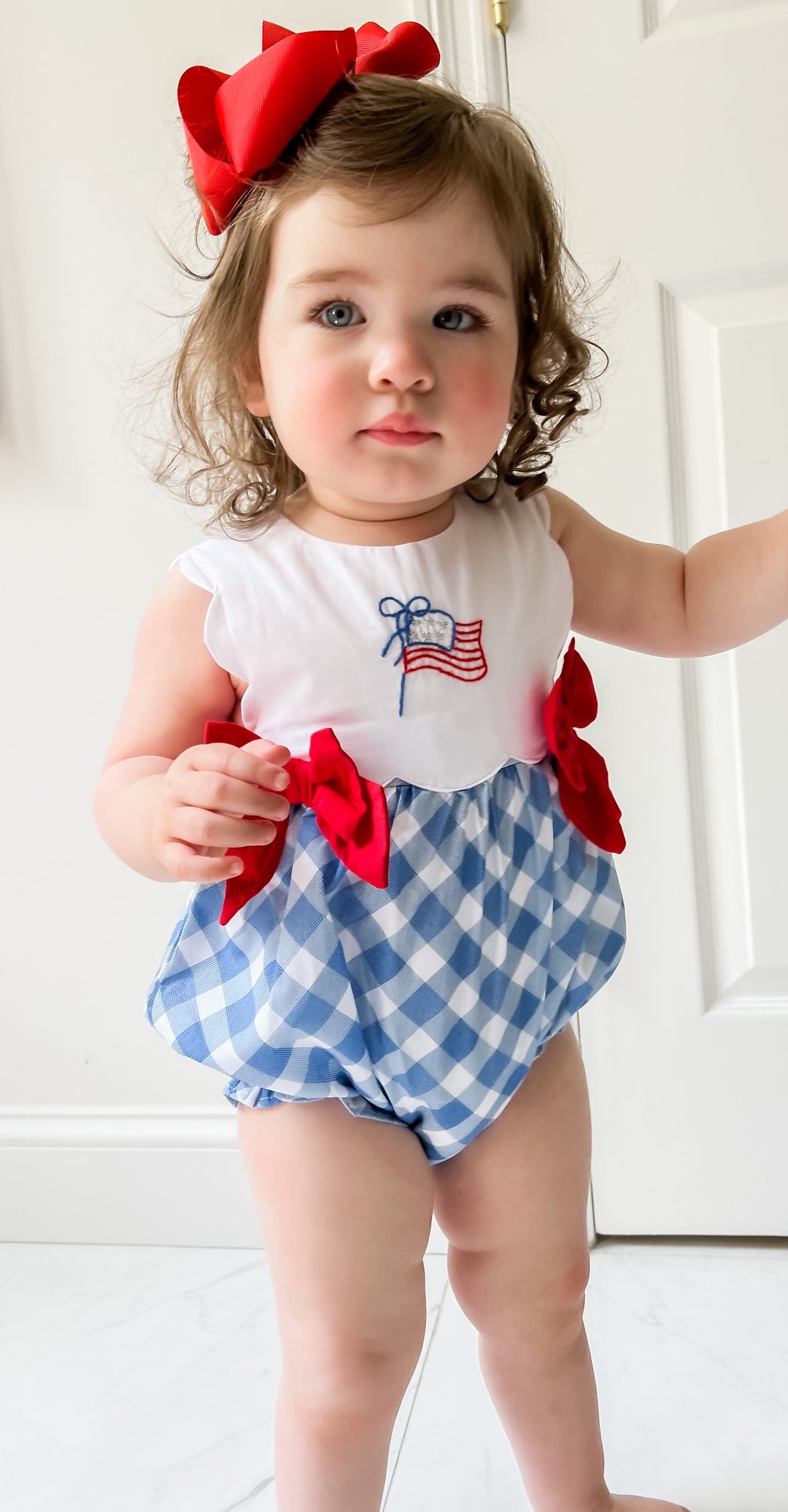 Patriotic Flag Embroidered Bubble with Red Bows