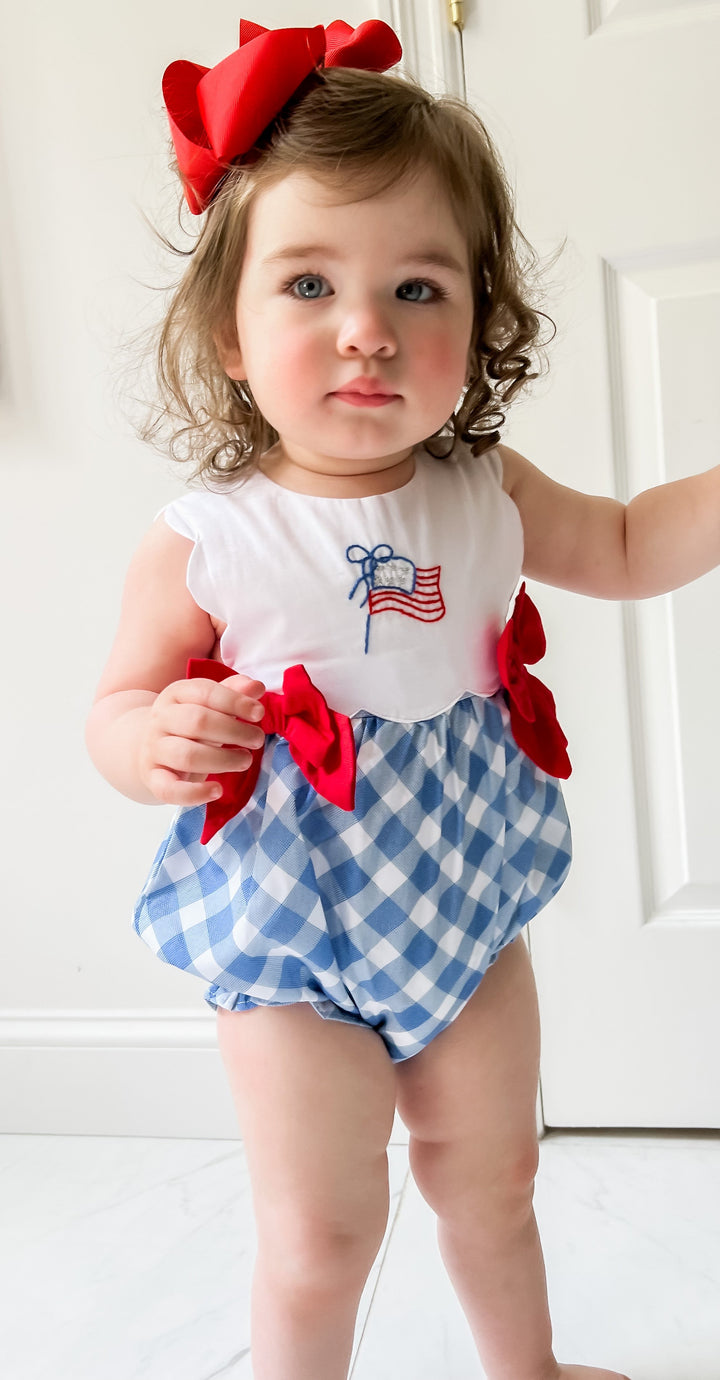 Patriotic Flag Embroidered Bubble with Red Bows