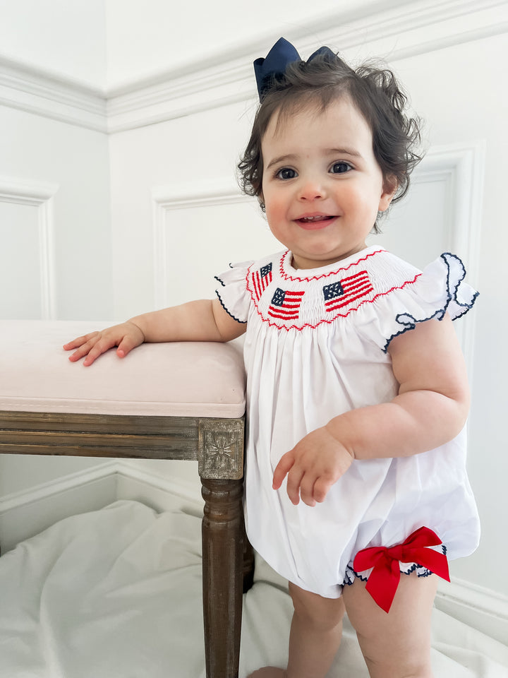 Patriotic Smocked Flag Bubble with Red Bow