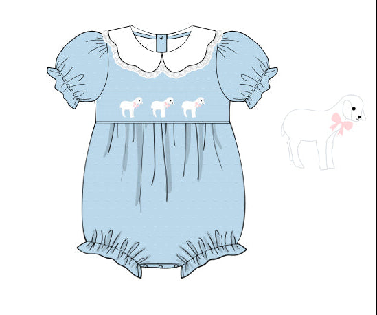 Blue Lamb Smocked Bubble