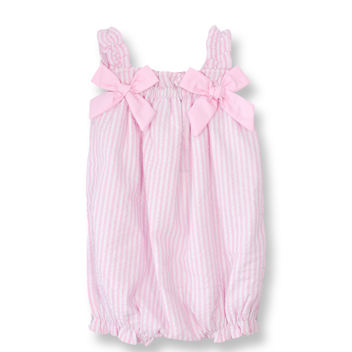 Pink Seersucker Bubble with Bows