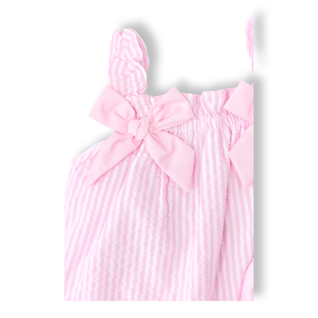 Pink Seersucker Bubble with Bows