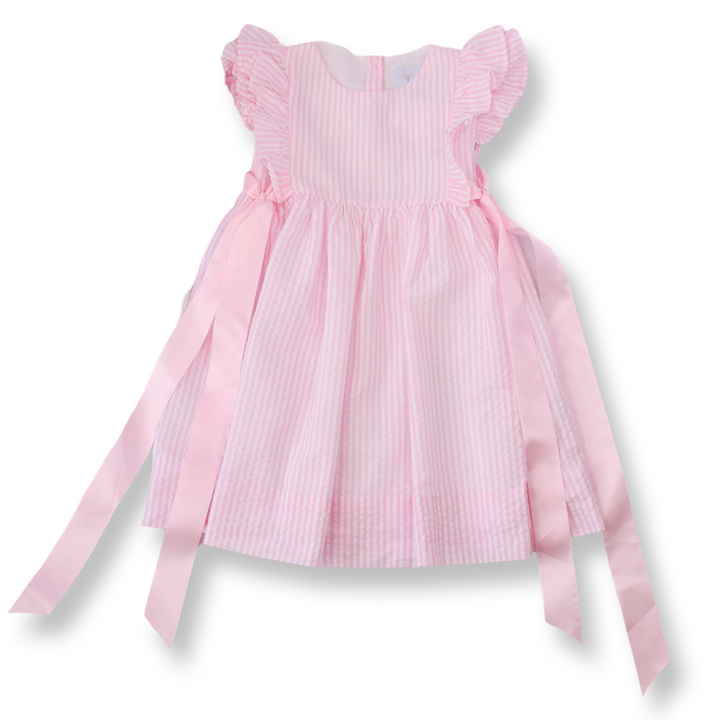 Pink Seersucker Dress with Ribbons