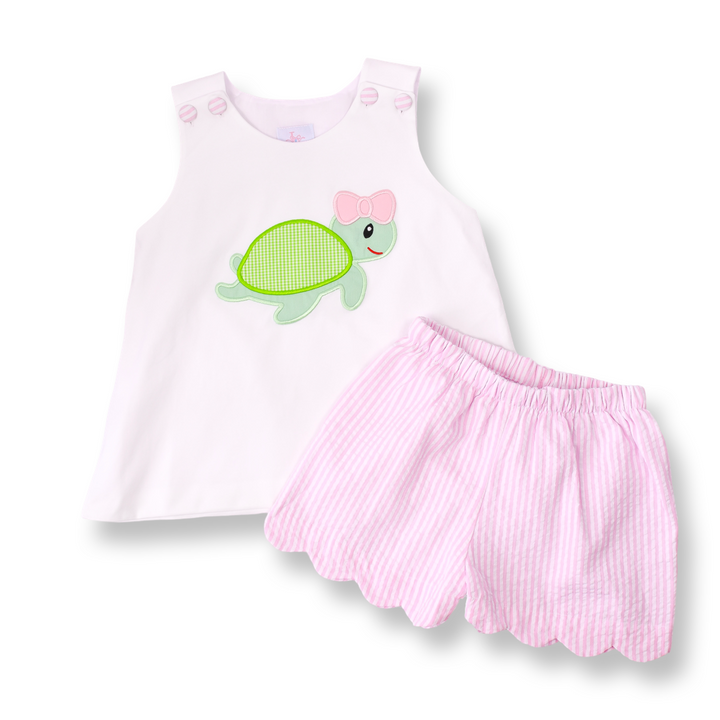 Pink Turtle Applique Short Set