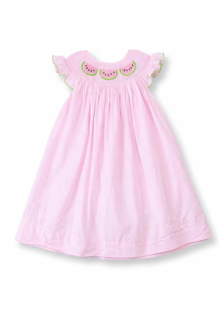 Pink Gingham Smocked Watermelon Dress