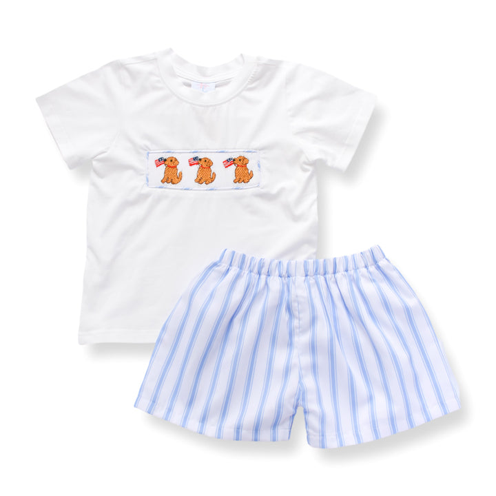 PRE-ORDER Patriotic Puppy Smocked Boys Short Set