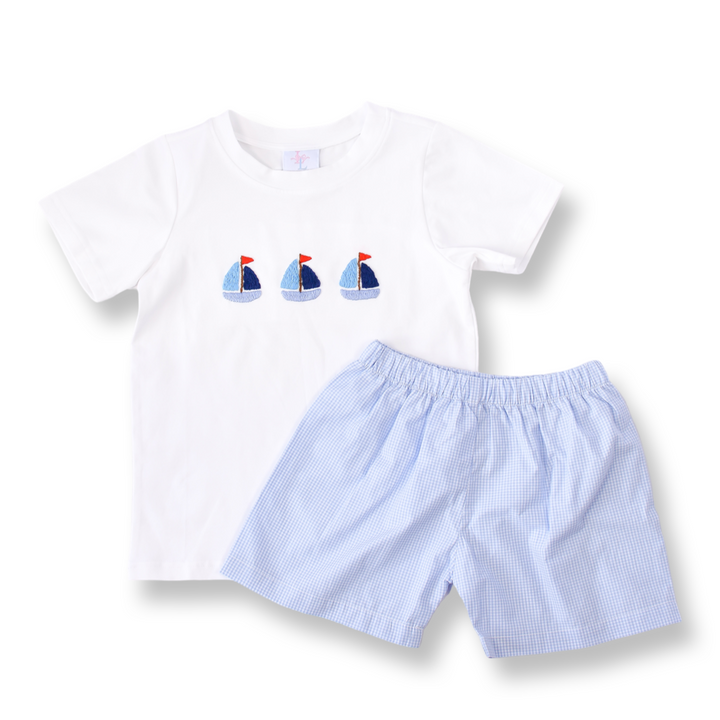 Boys Sailboat Smocked Short Set