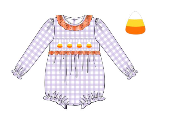 PRE-ORDER Girls Halloween Candy Corn Smocked Bubble