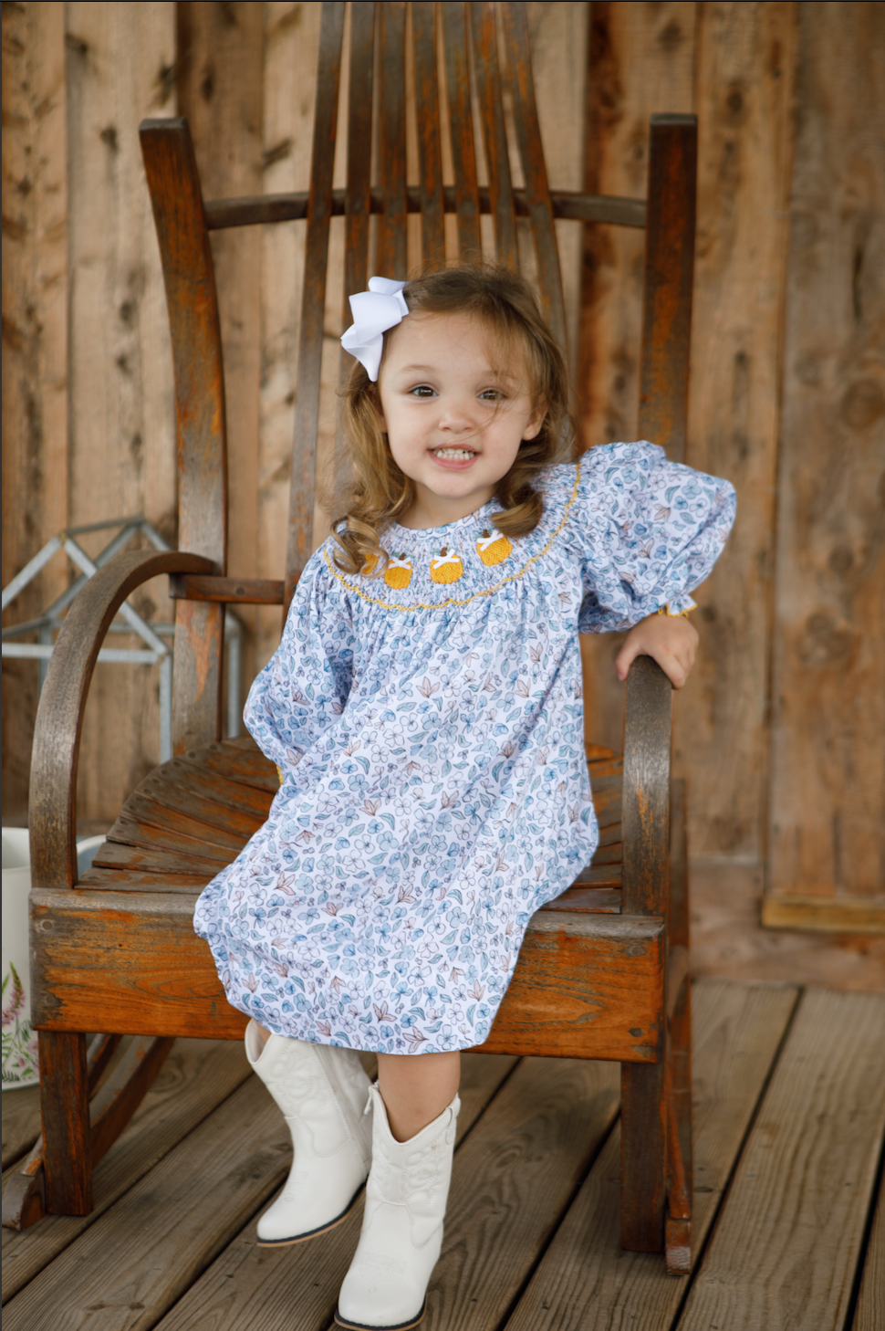 Blue Harvest Pumpkin Smocked Dress Lillie & Lilah Blue Harvest Pumpkin Smocked Dress Lillie & Lilah