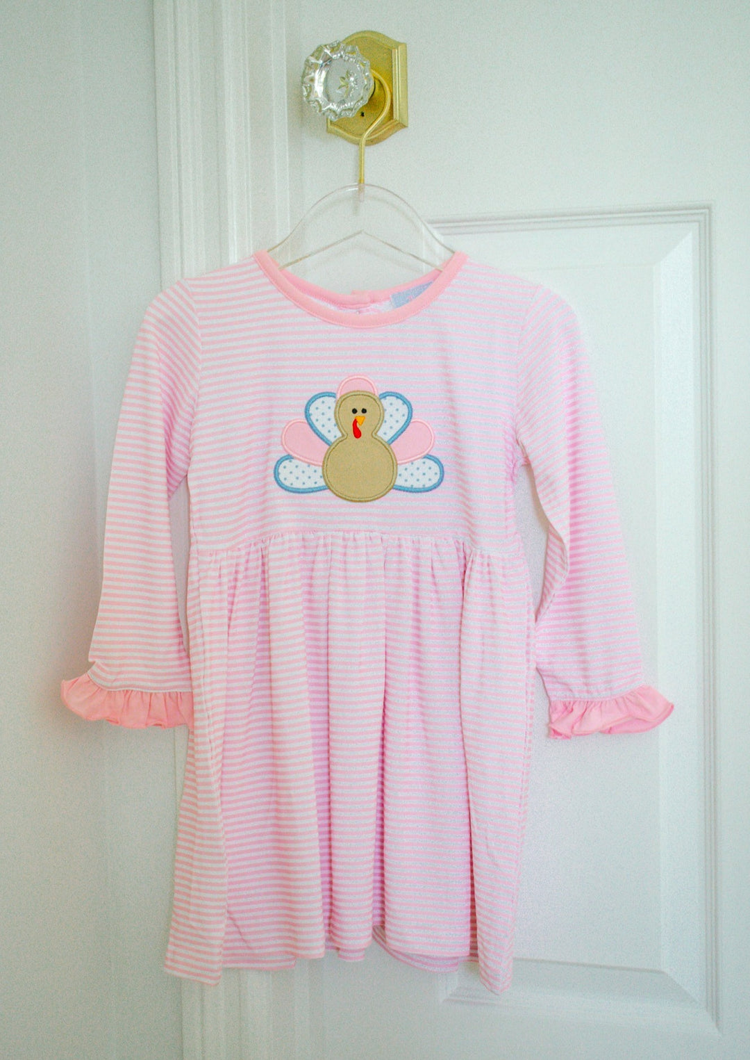 Pink Striped Long Sleeve Thanksgiving Turkey Dress Lillie & Lilah Pink Striped Long Sleeve Thanksgiving Turkey Dress Lillie & Lilah