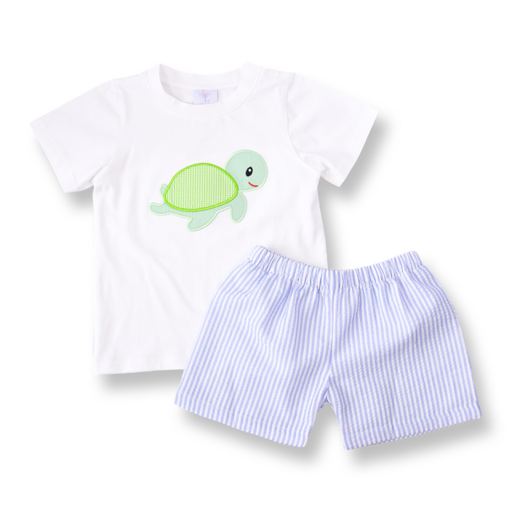 Boys Turtle Applique Smocked Short Set
