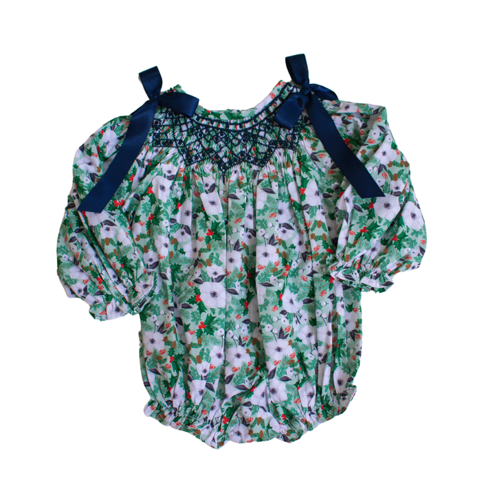 Vivienne Holiday Floral Smocked Bubble