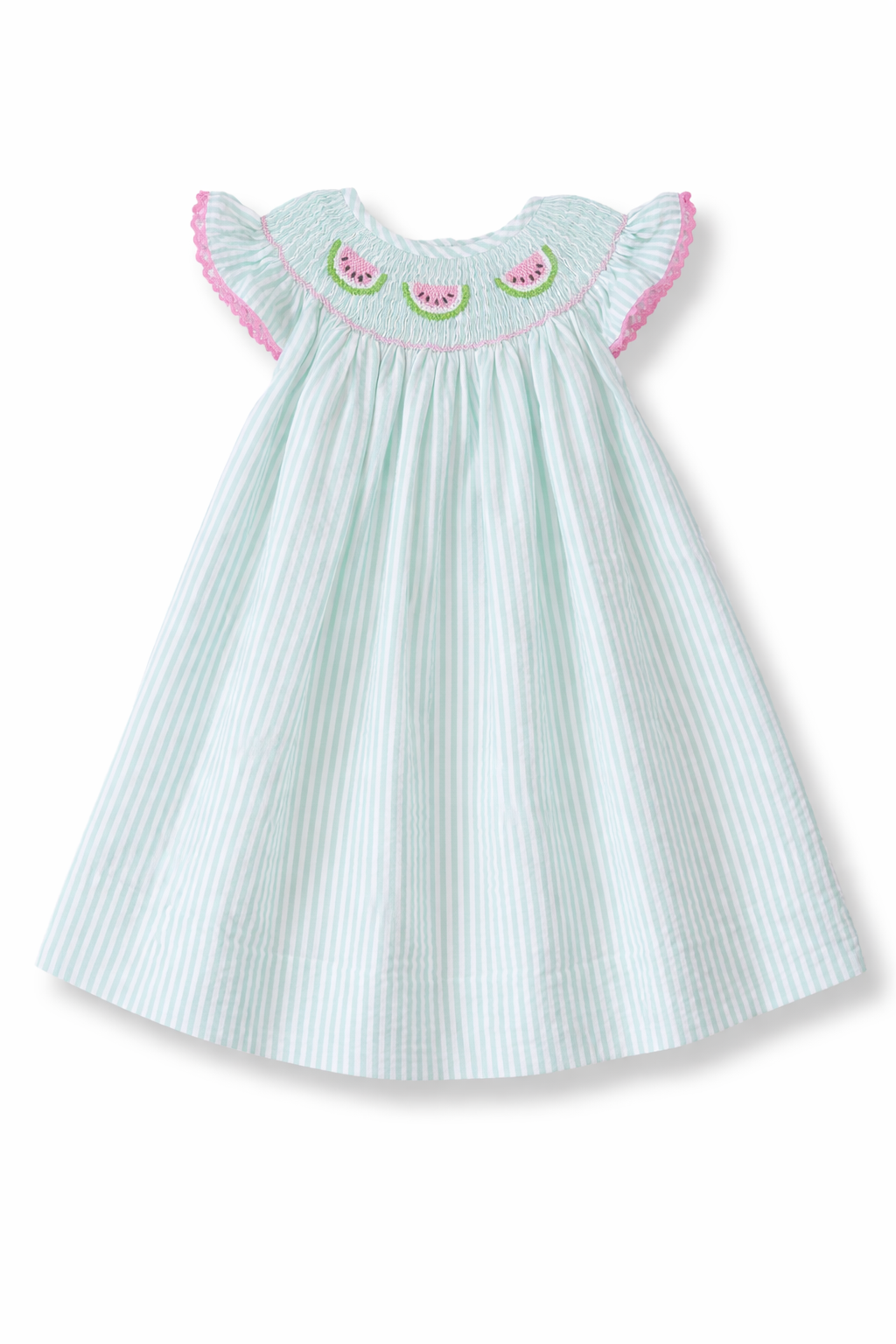 Green Seersucker Smocked Watermelon Dress