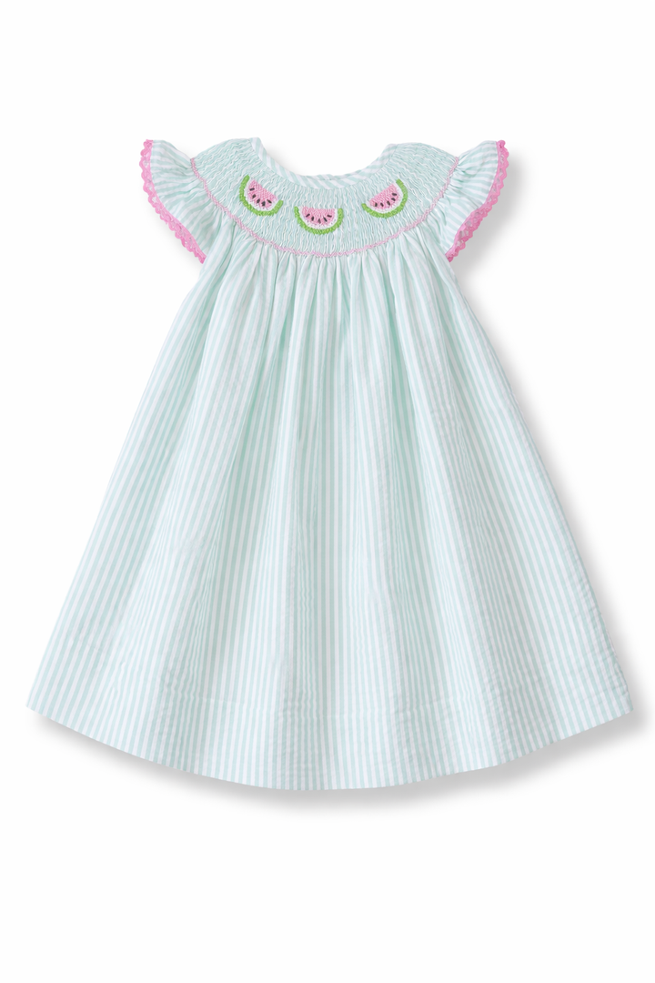 Green Seersucker Smocked Watermelon Dress
