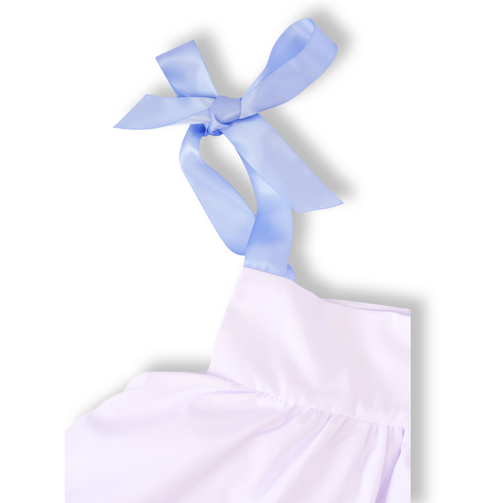 White Tiered Ruffle Dress with Blue Bow Shoulder Ties