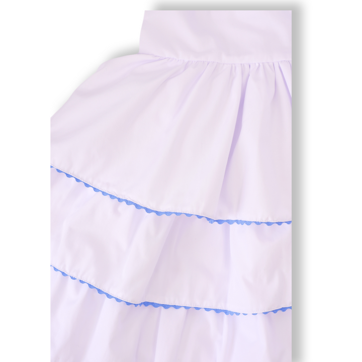 White Tiered Ruffle Dress with Blue Bow Shoulder Ties
