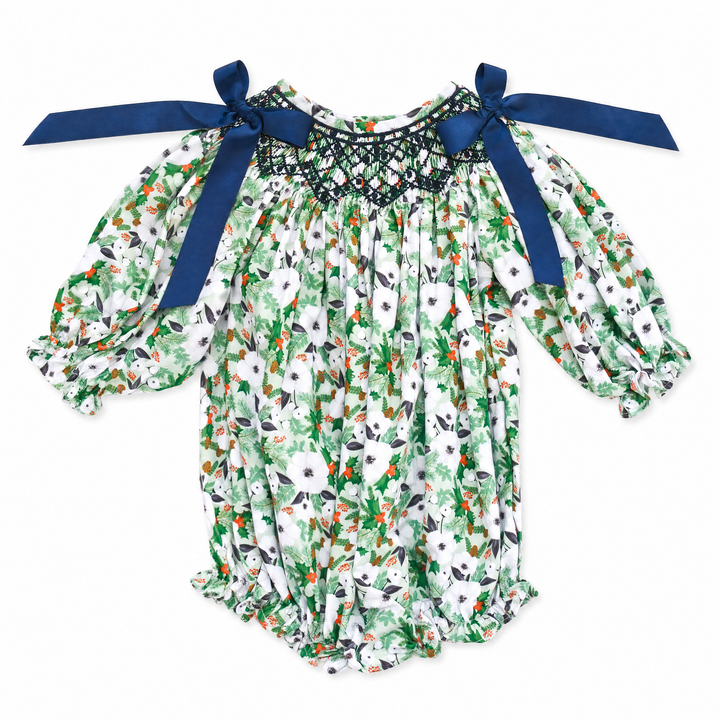 Vivienne Holiday Floral Smocked Bubble