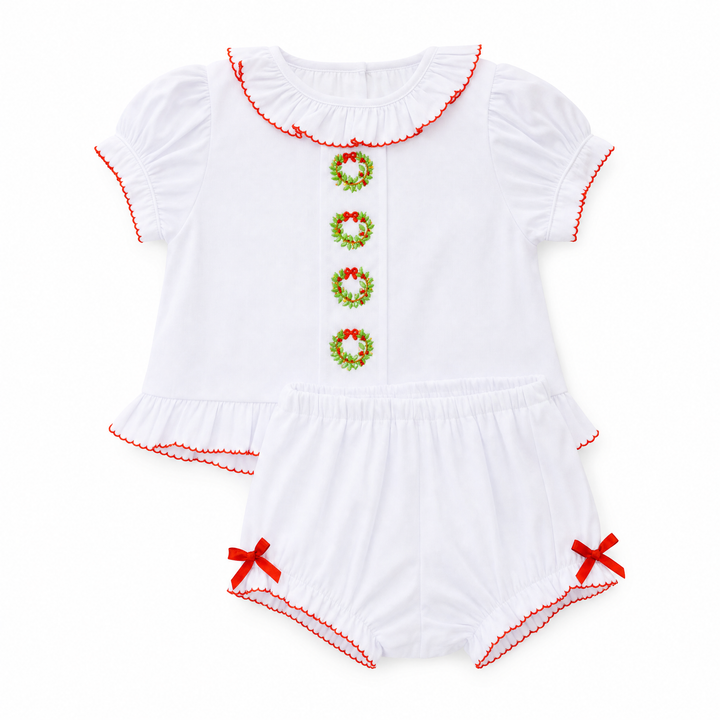 Cecilia Wreath Smocked Diaper Set