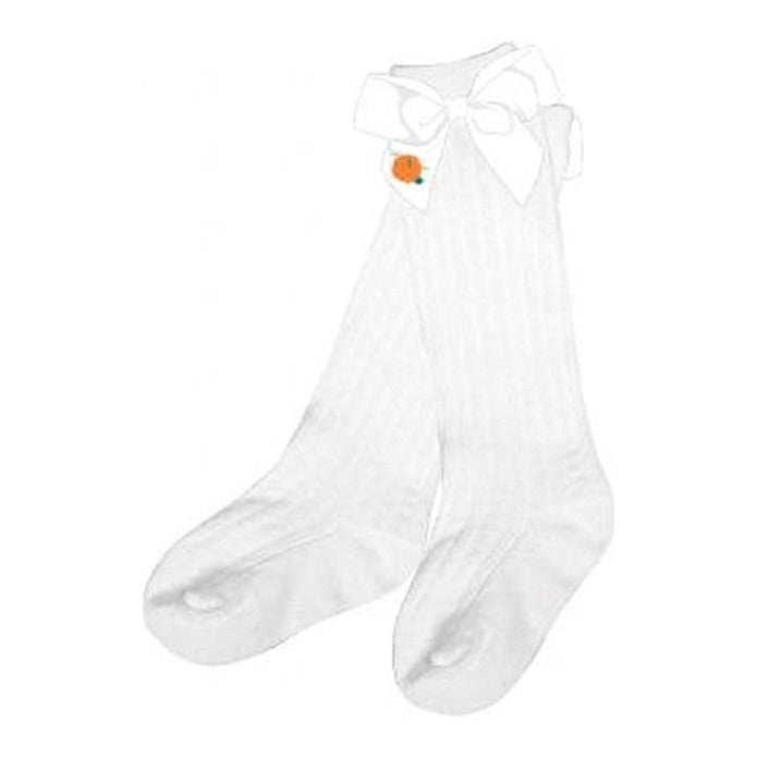 White knee socks with bow and pumpkin accent