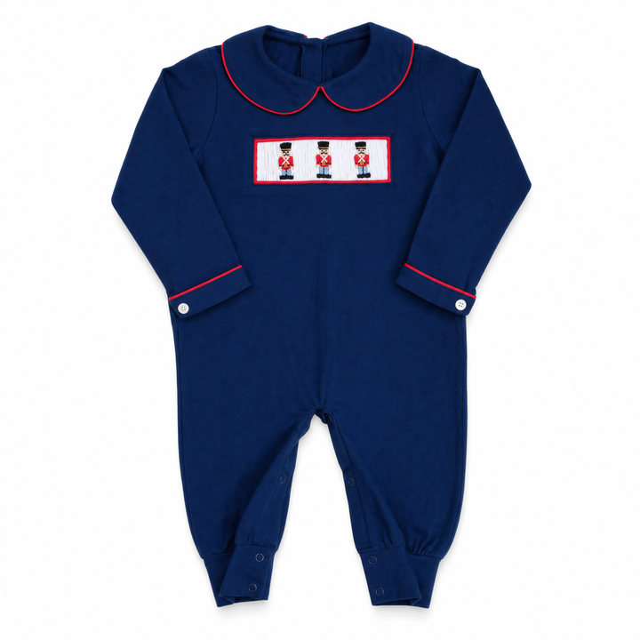 Nutcracker Smocked Romper in Navy