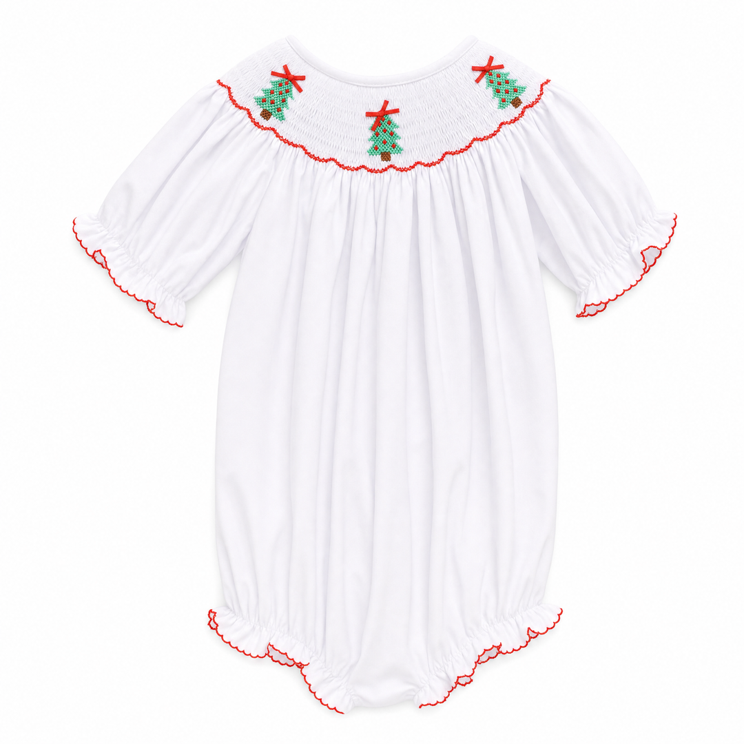 newborn smocked christmas dress Tree White Bubble – Lillie & Lilah Size:5-6 Years size_00/0/2/XS beautiful green christmas dress 2025 Blue Prom Dresses (Baby Girl Christmas Outfit