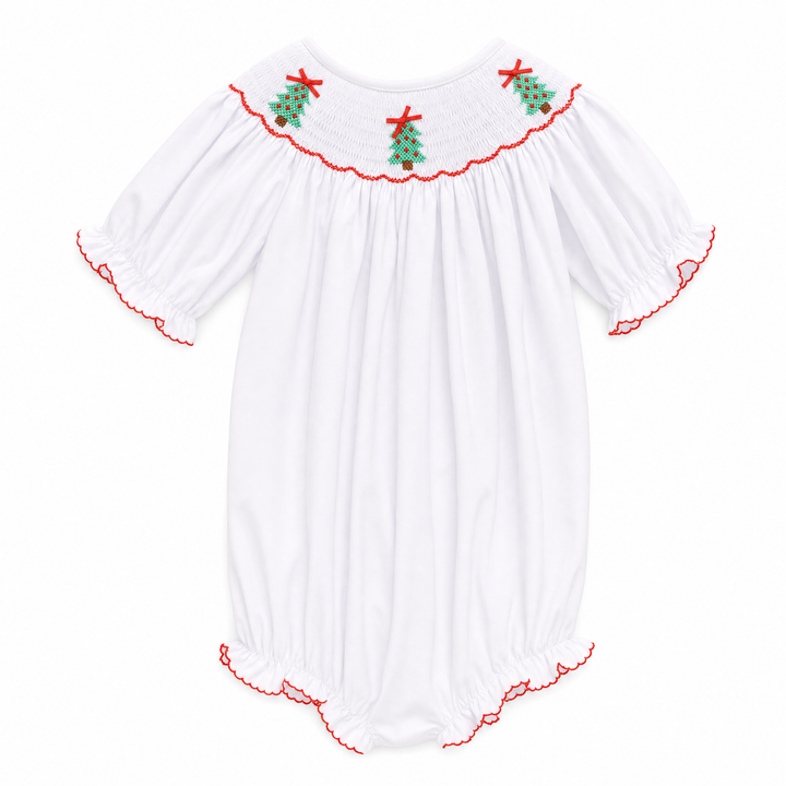 0 3 month smocked christmas dress Tree White Bubble – Lillie & Lilah Christmas party