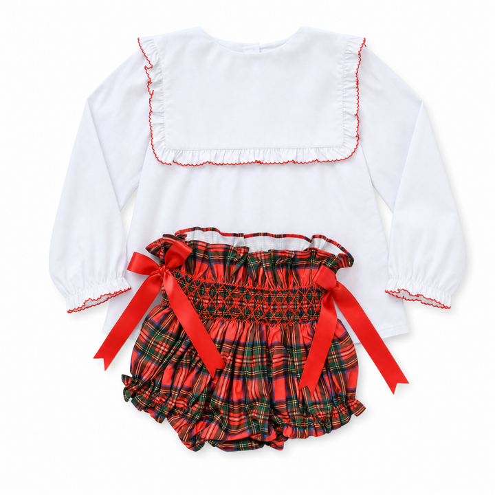 Red Tartan Christmas Smocked Diaper Set