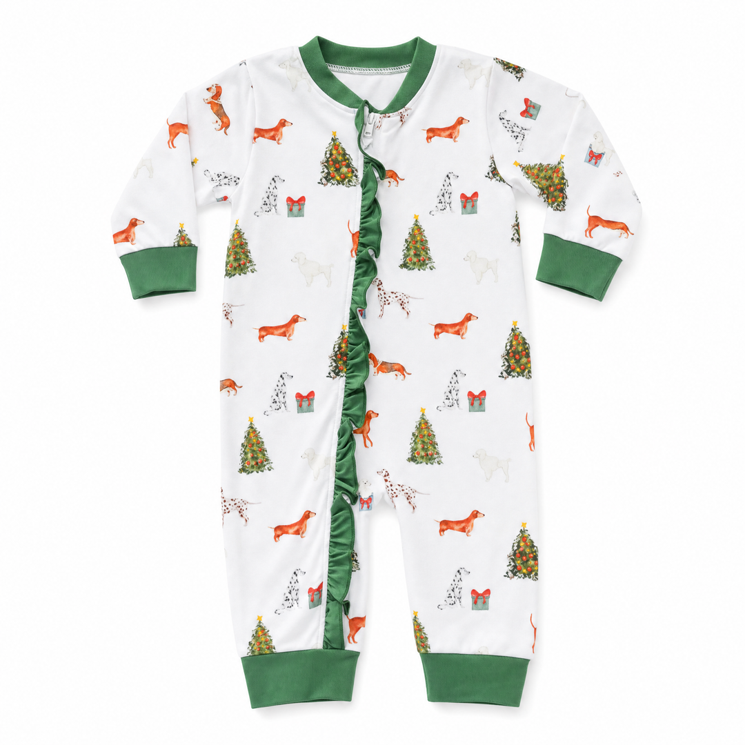 Girls Christmas Puppies Footie