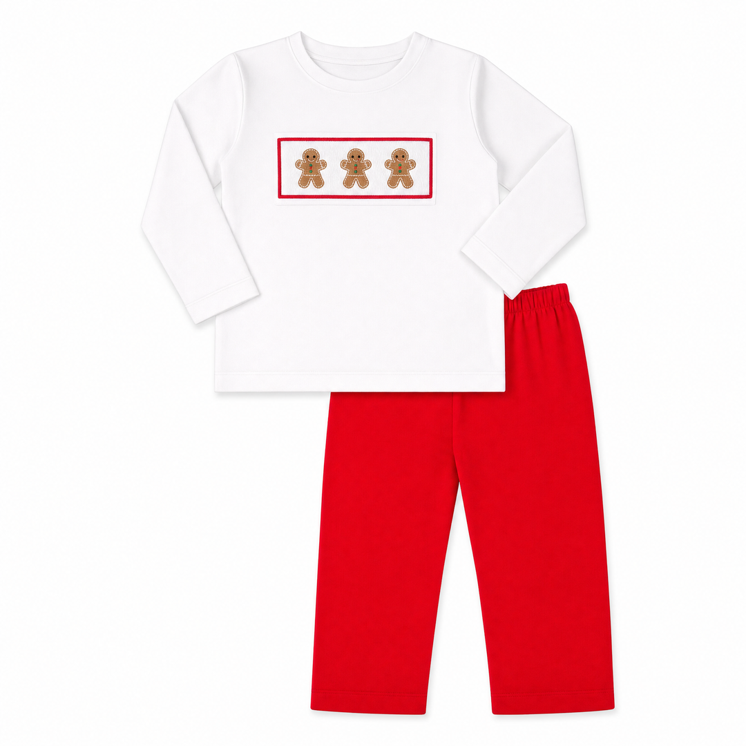 Gingerbread Smocked Pant Set in Red