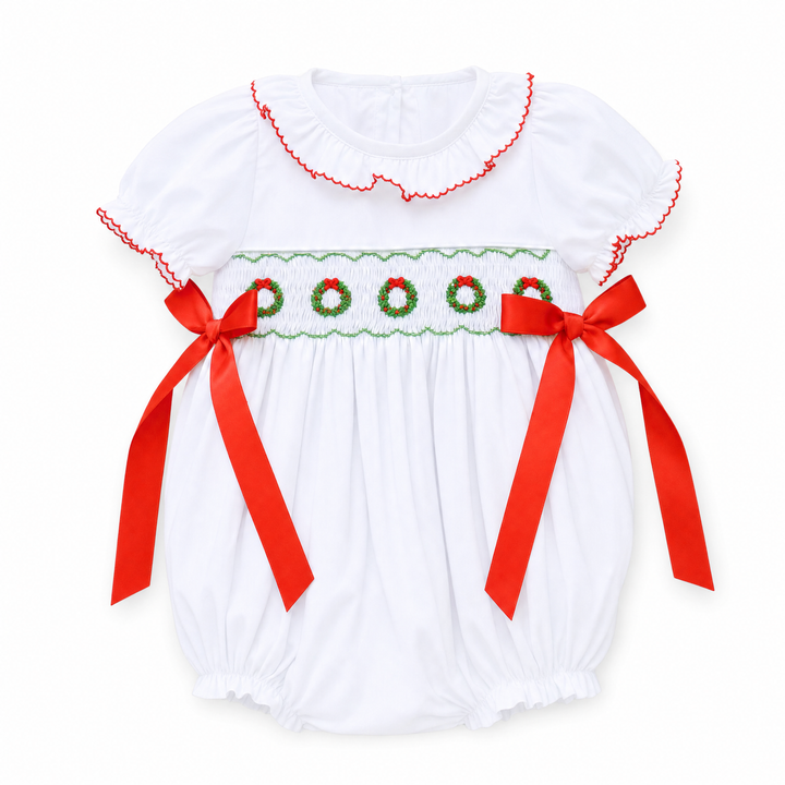 Elsie Smocked Bubble with Red Bows