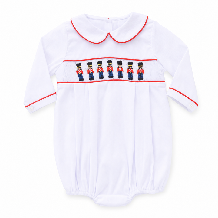 Toy Soldier Smocked Bubble in White
