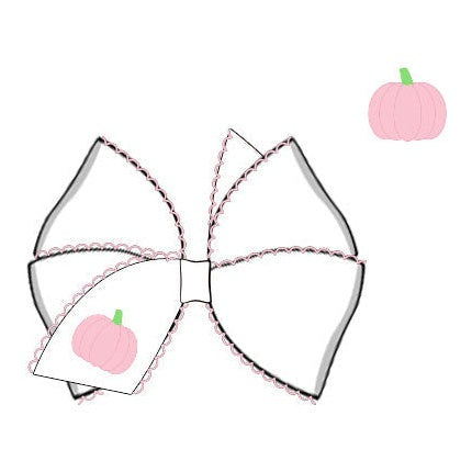 White scalloped hair bow with pink pumpkin accent