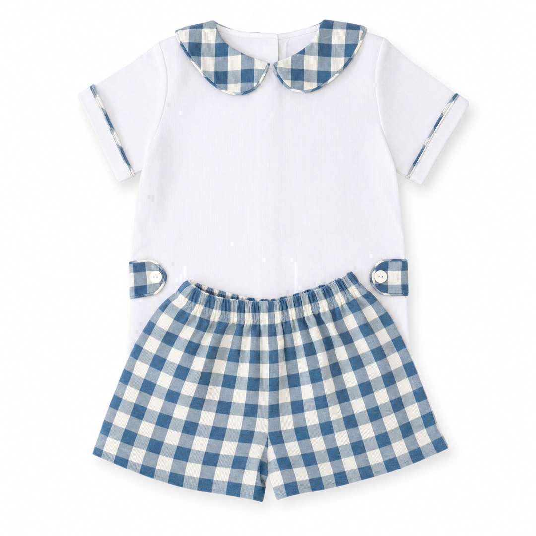 Beckett Blue Gingham Linen Short Set