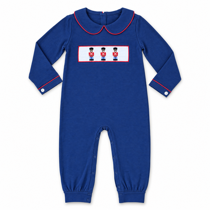Nutcracker Smocked Romper in Navy