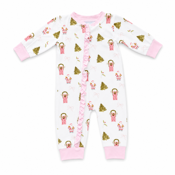 Girls Pink Christmas Door Footie
