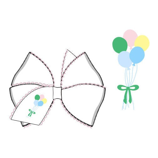 white girls hair bow with balloon embroidery