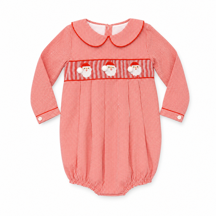 Red Gingham Santa Smocked Bubble
