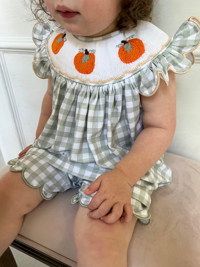 Green Gingham Pumpkin Diaper Set