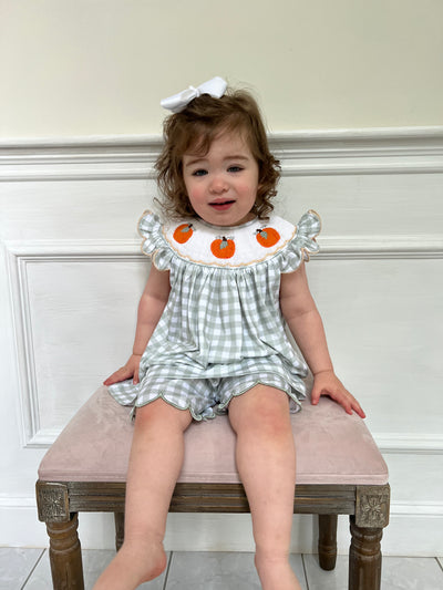 Green Gingham Pumpkin Diaper Set