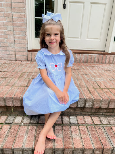 Autumn Blue Apple Bow Dress
