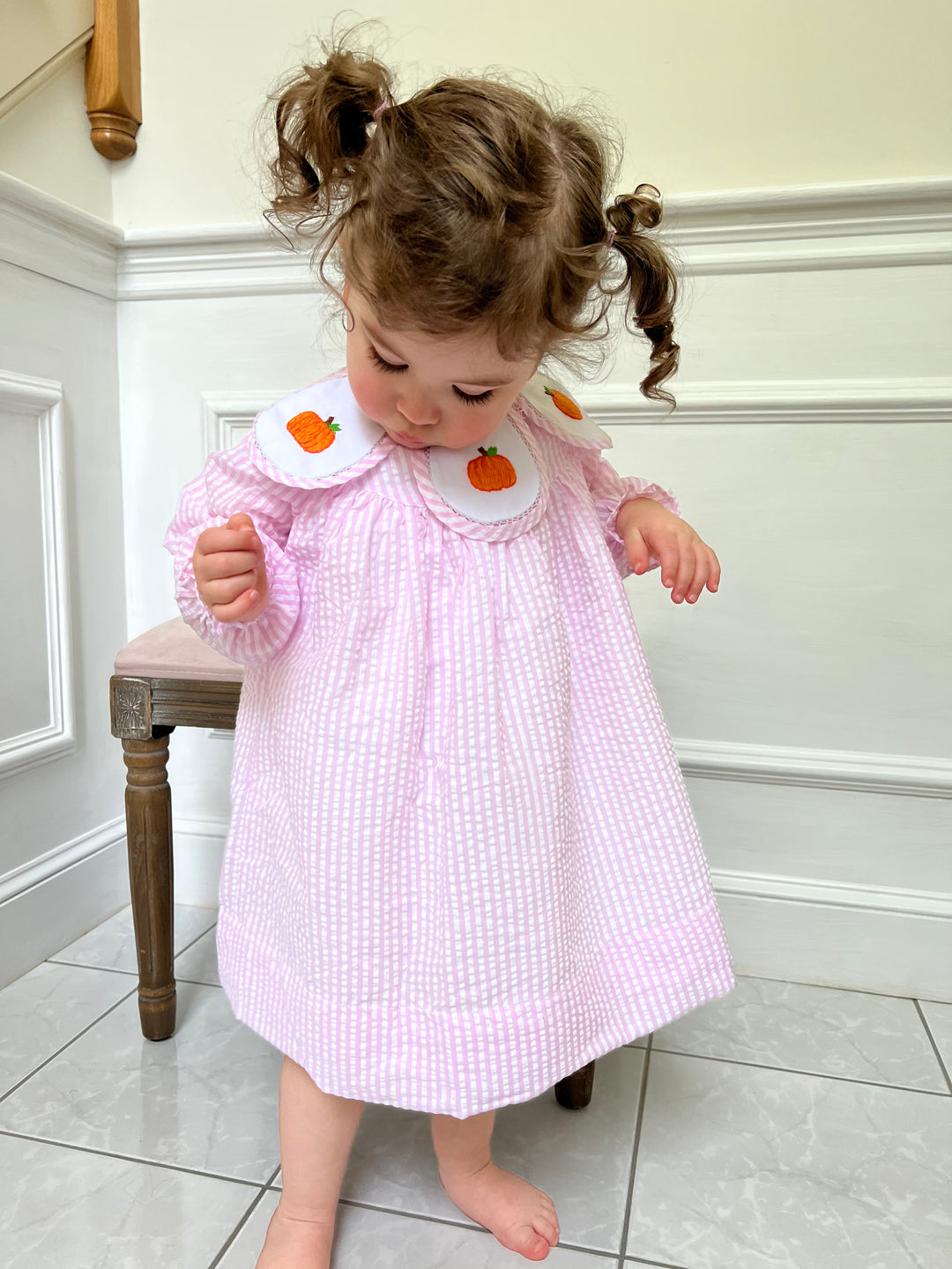 Adeline Pink Pumpkin Collared Dress