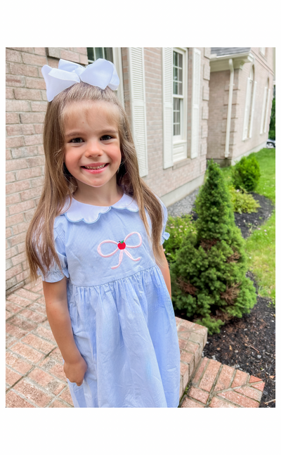 Autumn Blue Apple Bow Dress