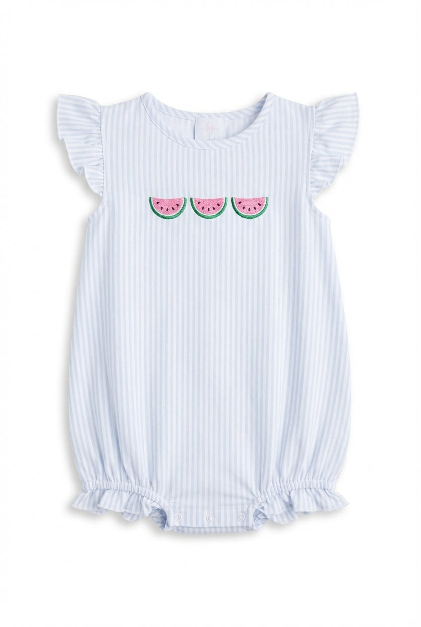 Girls blue bubble with embroidered watermelon detail