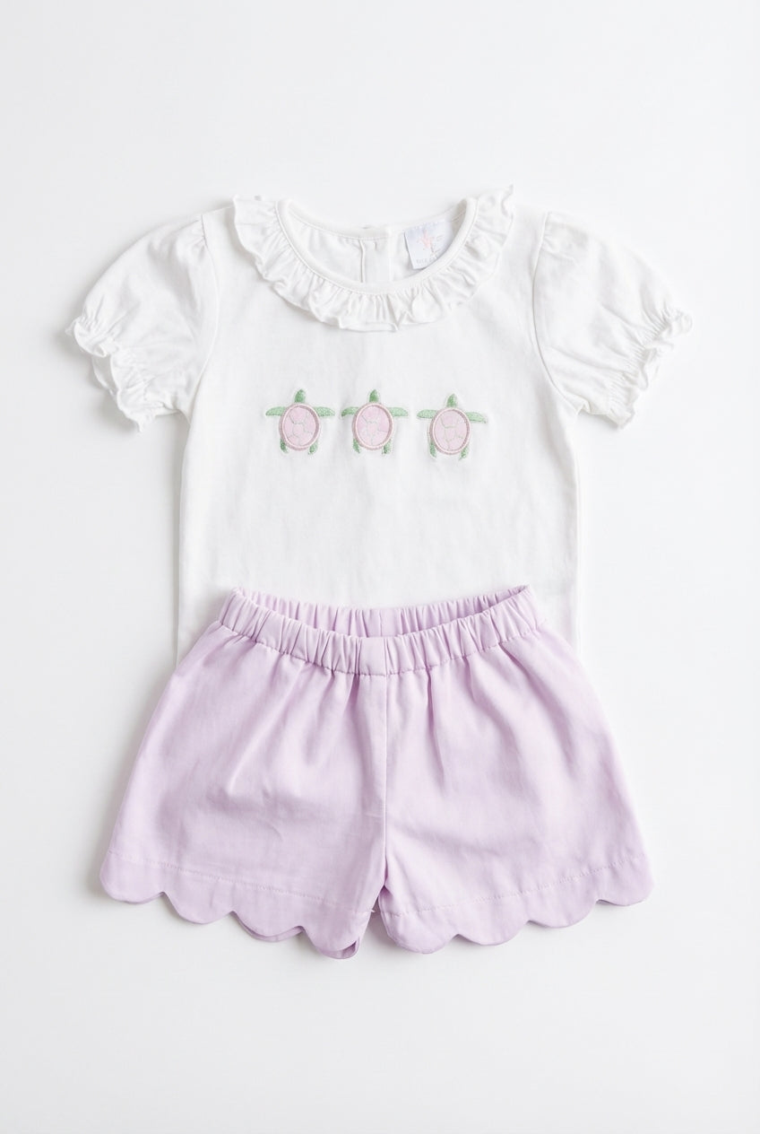 Girls white two piece set with pink shorts