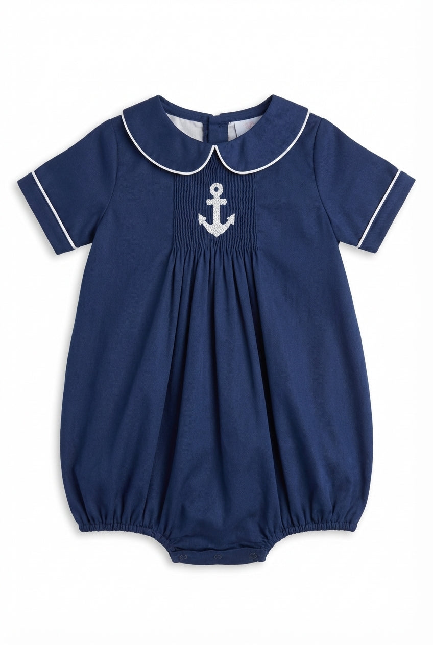 Girls navy bubble with white anchor and Peter Pan collar