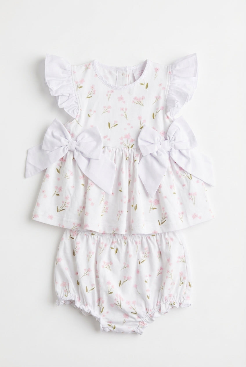 White floral diaper set for girls with side bows