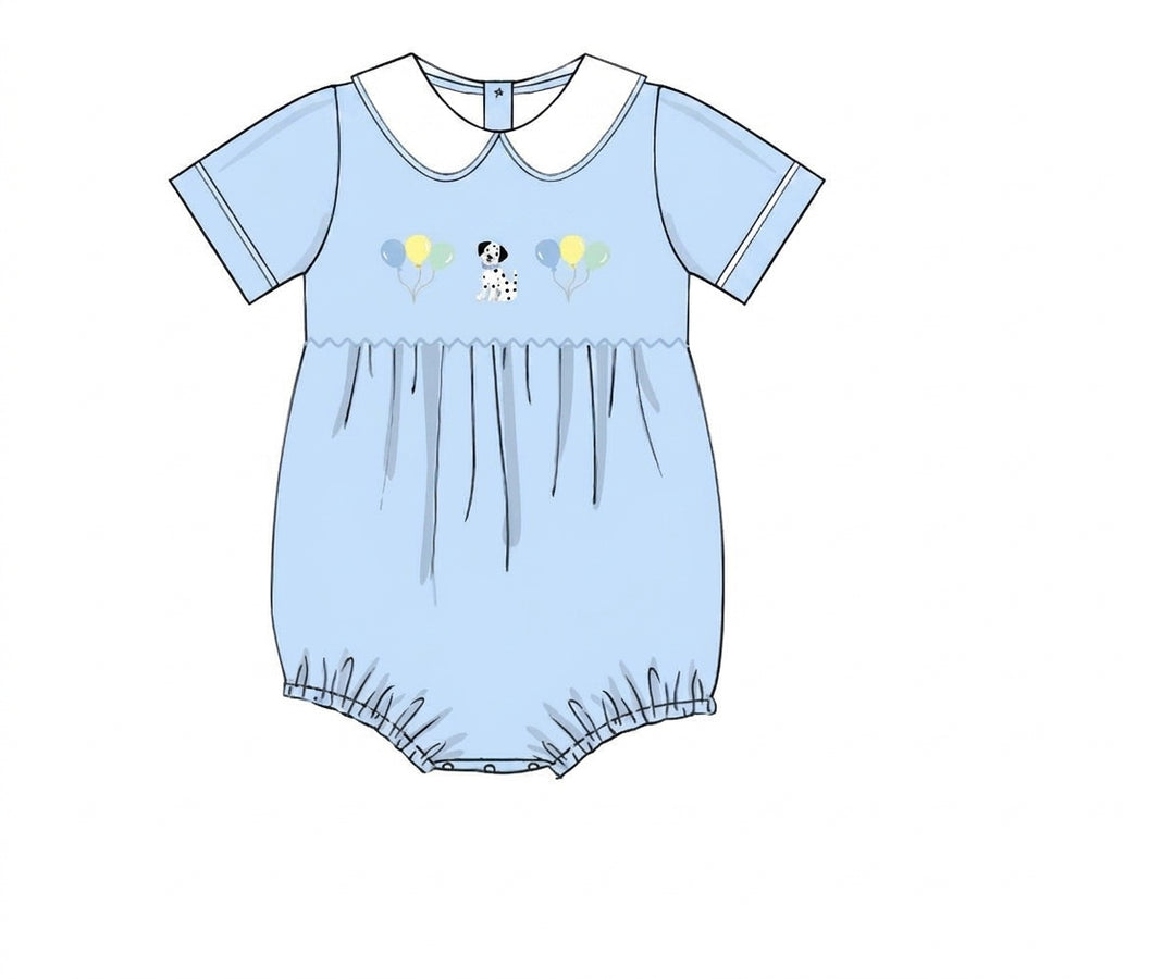 Blue baby boy bubble with dalmatian and balloons