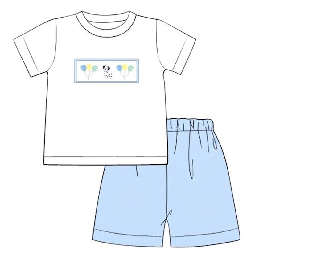 Boys blue short set with dalmatian balloon top