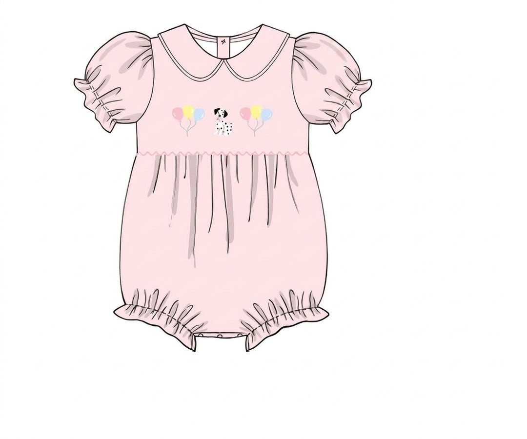 Pink bubble for girls with puppy and balloon embroidery