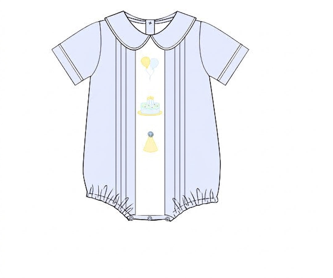 Blue boys bubble with birthday embroidery